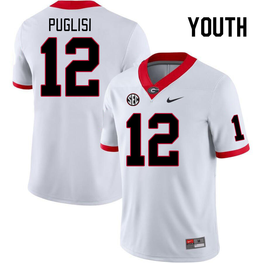 Youth #12 Ryan Puglisi Georgia Bulldogs College Football Jerseys Stitched-White